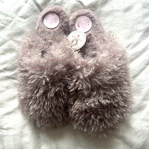 Anthropologie Fuzzy Slide Slippers - Lavender